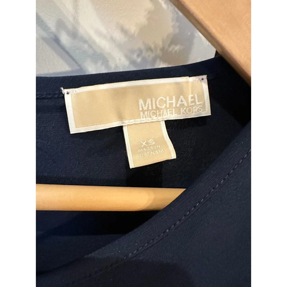 Michael Kors‎ Navy Blue Short Sleeve Gold Zip Back Fit Flare Dress Size XS